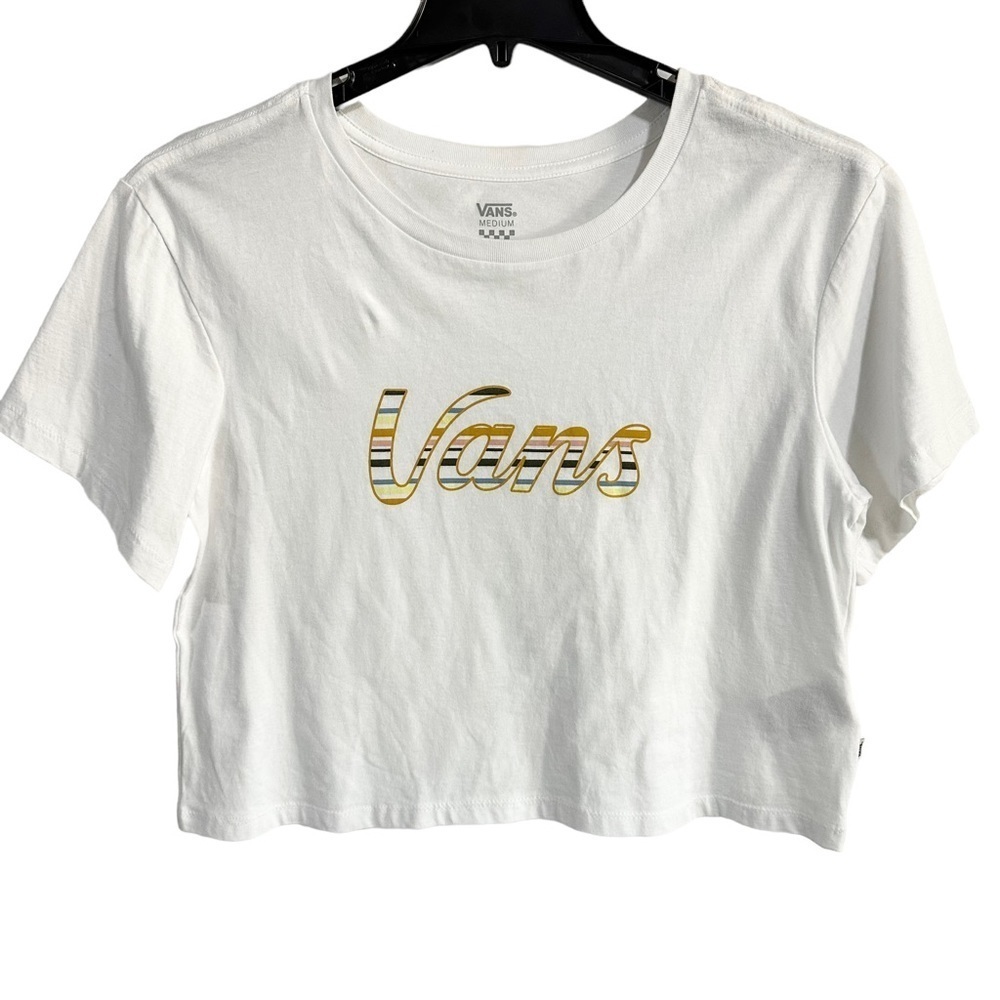 Vans Script Short Sleeve Cropped White Top - M - Picture 2 of 11